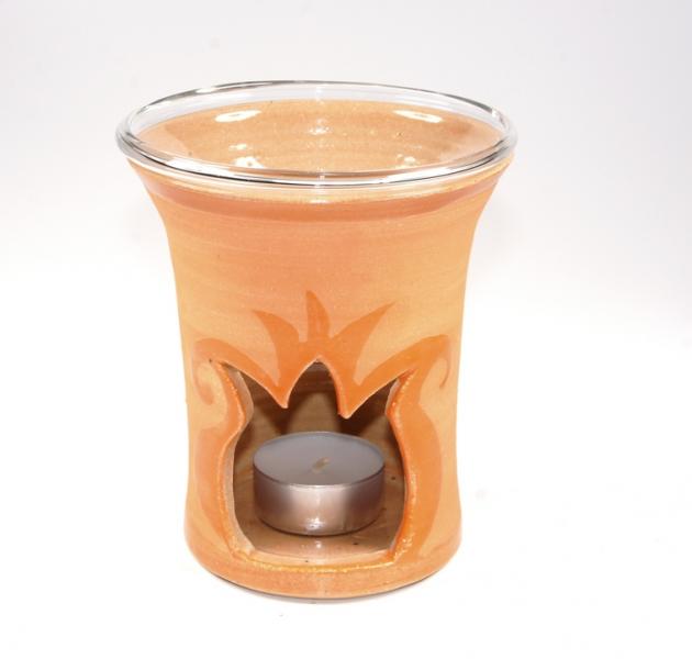 Duftlampe Blüte orange - Keramik mit Glasschale