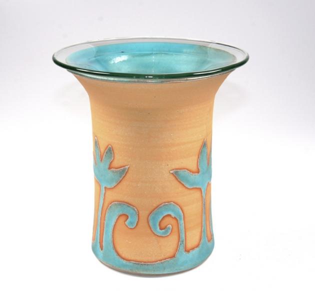 Duftlampe Pharao ocker-türkis - Keramik mit Glasschale