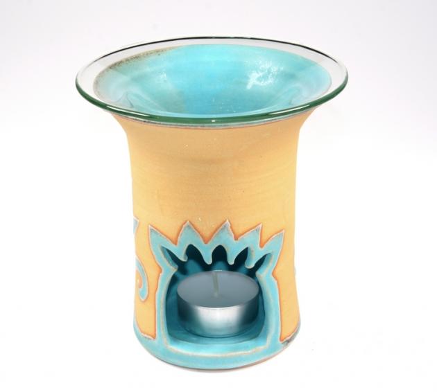 Duftlampe Pharao ocker-türkis - Keramik mit Glasschale