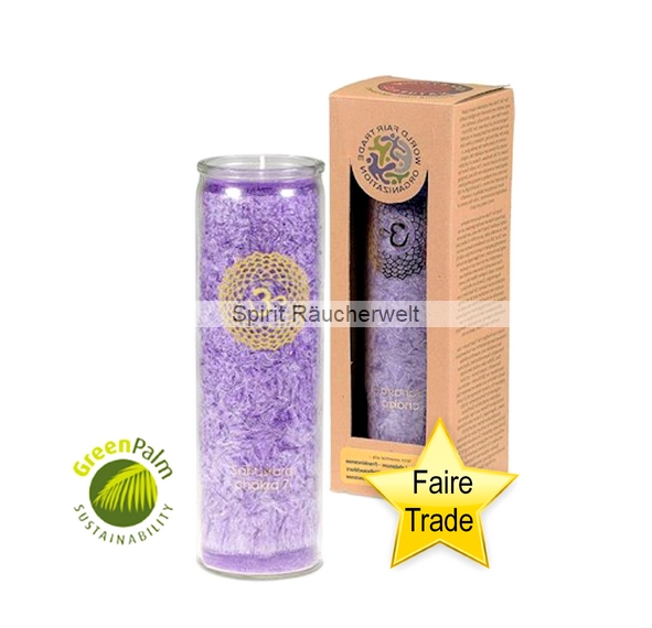 7. Chakra Kerze violett mit naturreinen äth. Ölen - faire Trade und GreenPalm zertifiziert