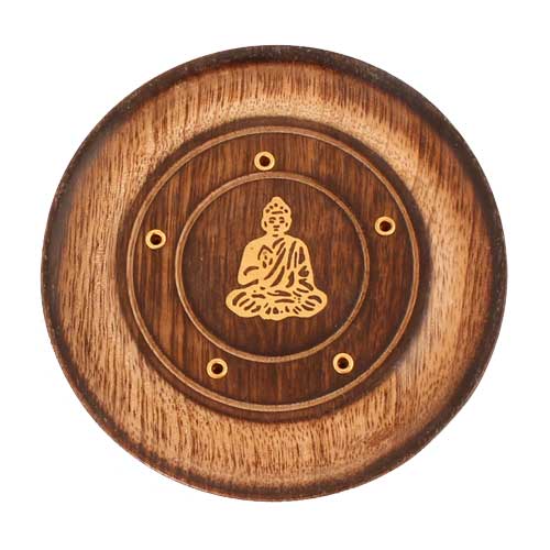 Buddha Räucherstäbchenhalter aus Holz - D10cm
