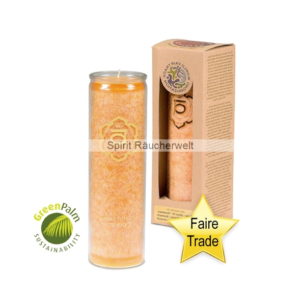 2. Chakra Kerze orange im Glas mit naturreinen äth. Ölen - faire Trade und GreenPalm zertifiziert