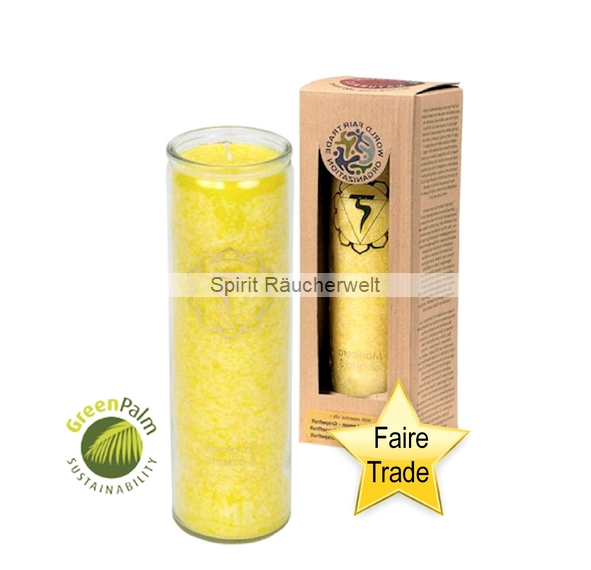 3. Chakra Kerze gelb im Glas mit naturreinen äth. Ölen - faire Trade und GreenPalm zertifiziert