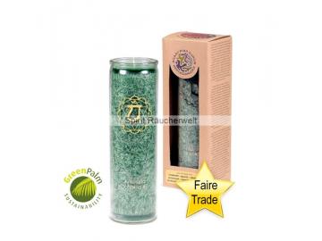 4. Chakra Kerze grün im Glas mit naturreinen äth. Ölen - faire Trade und GreenPal zertifiziert