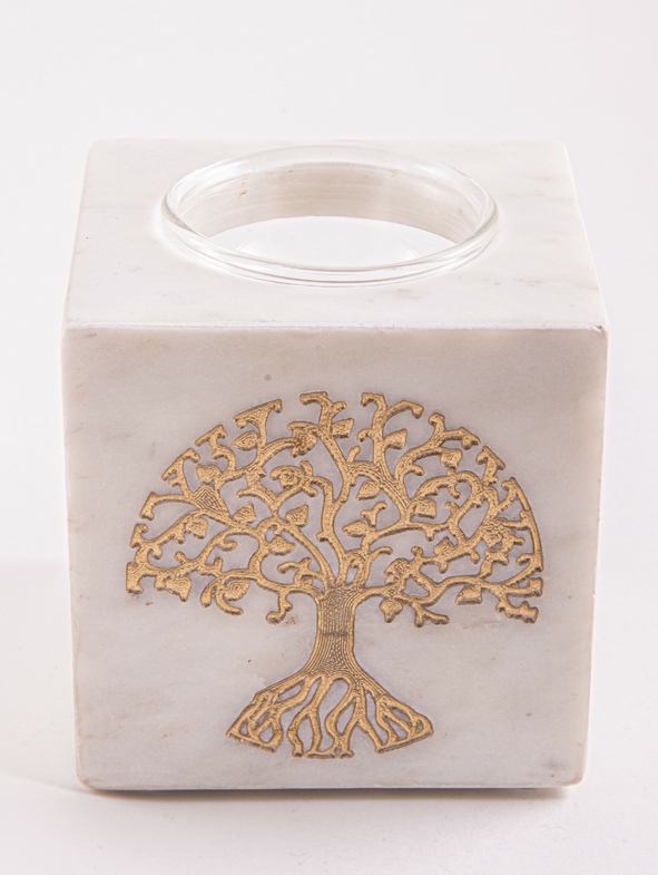 Baum des Lebens - Marmor Räucherstövchen mit Sieb und Schale