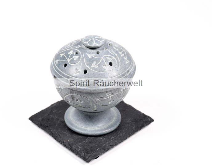 Malo Räucherkelch Speckstein grau mit Deckel und Gittereinsatz - D9x10cm