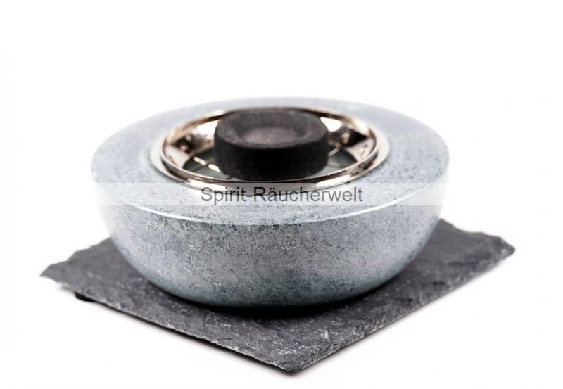 Zen Räuchergefäß klein Speckstein grau mit Netzeinsatz vernickelt - D10x3cm